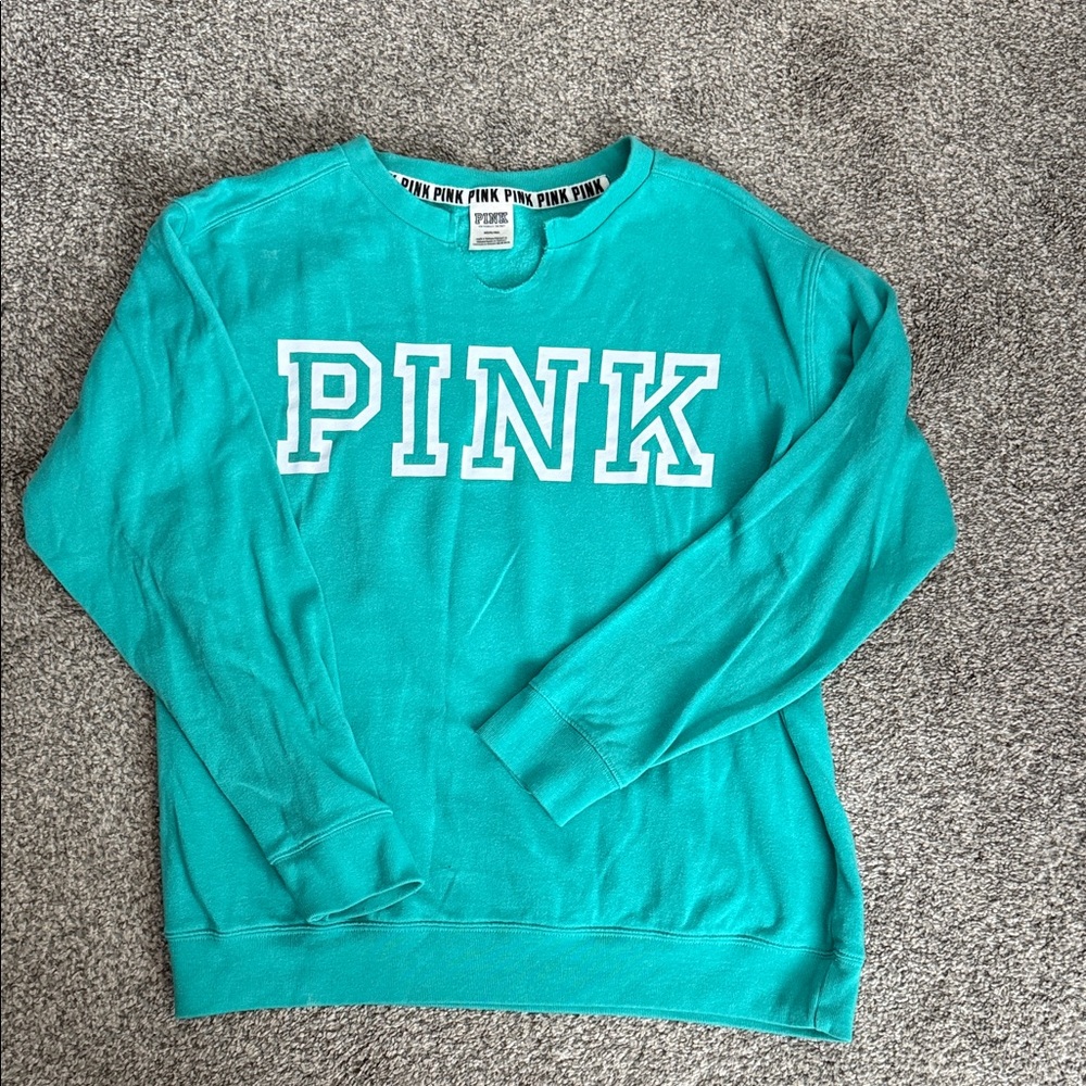 PINK Victoria's Secret Turquoise Crew Neck Sweater